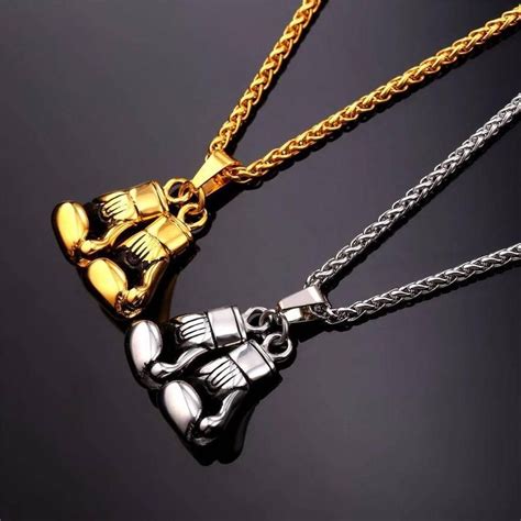 stainless steel men's necklace with boxing gloves|stainless steel boxing necklace.